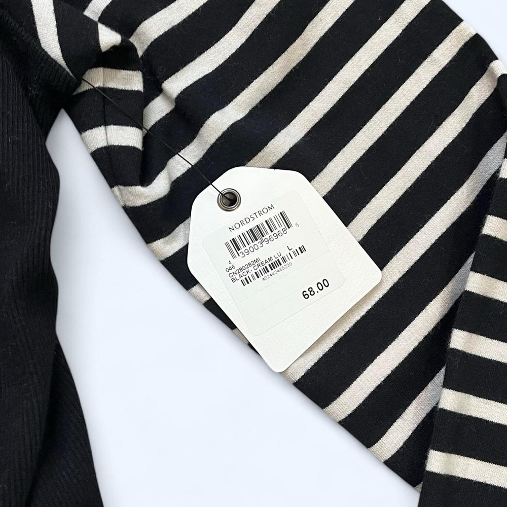 NWT! Caslon Large Size 1 Black and White Striped Ribbed Knit Zip Cotton Jacket - Picture 6 of 8